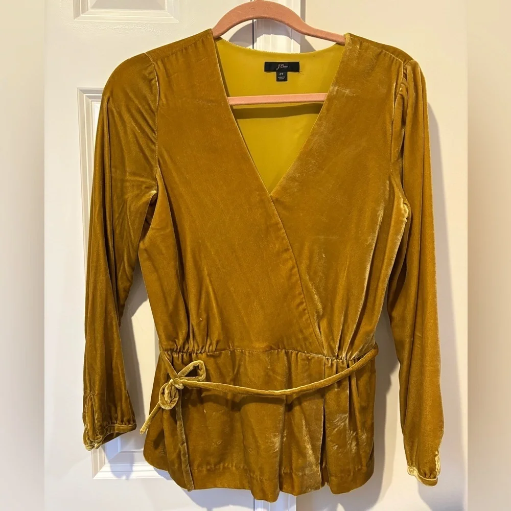 J. Crew Holiday Wrap Velvet Blouse in Gold